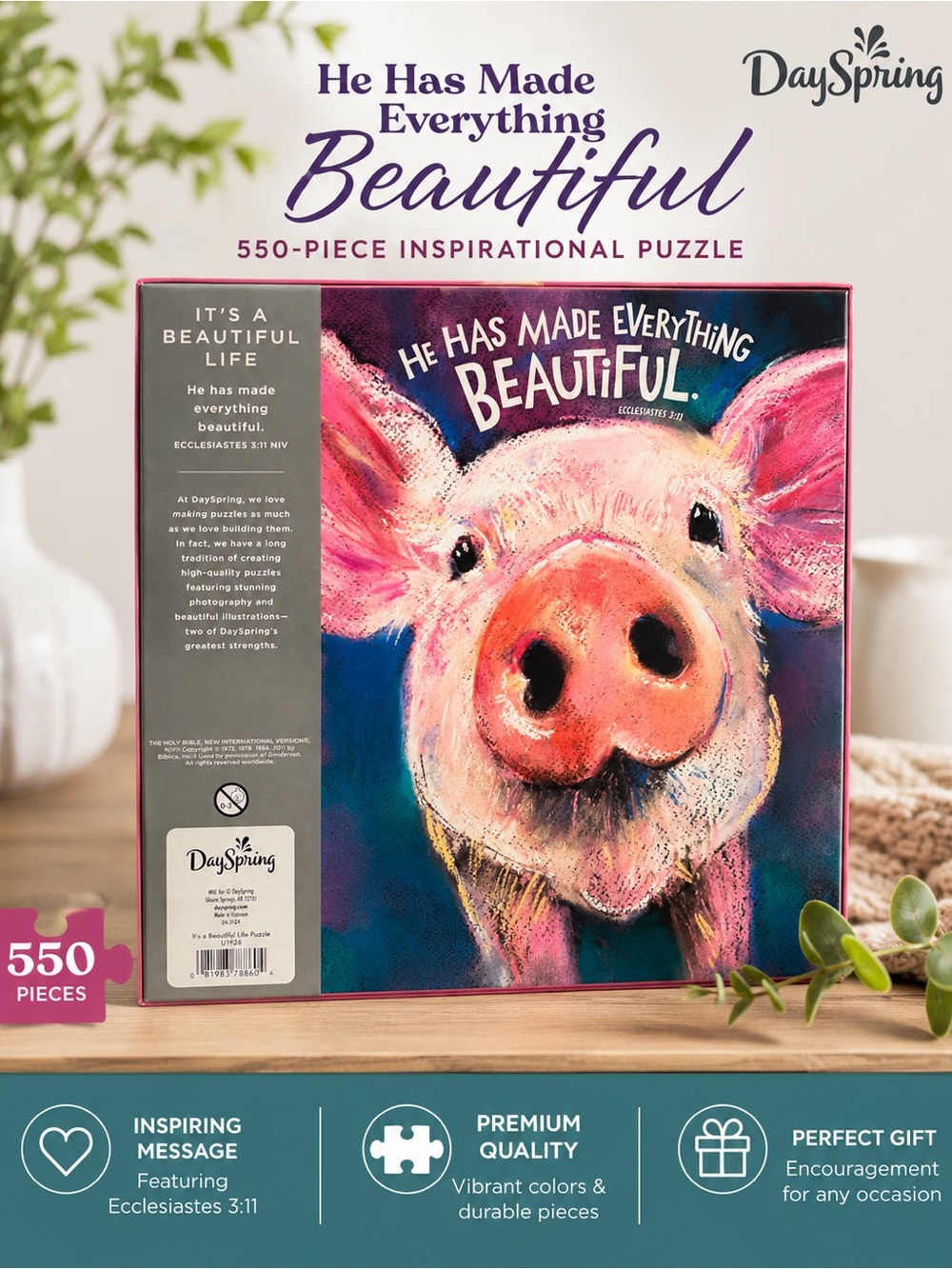 DaySpring "He Has Made Everything Beautiful" 550-Piece Puzzle - Pink Pig Artwork
